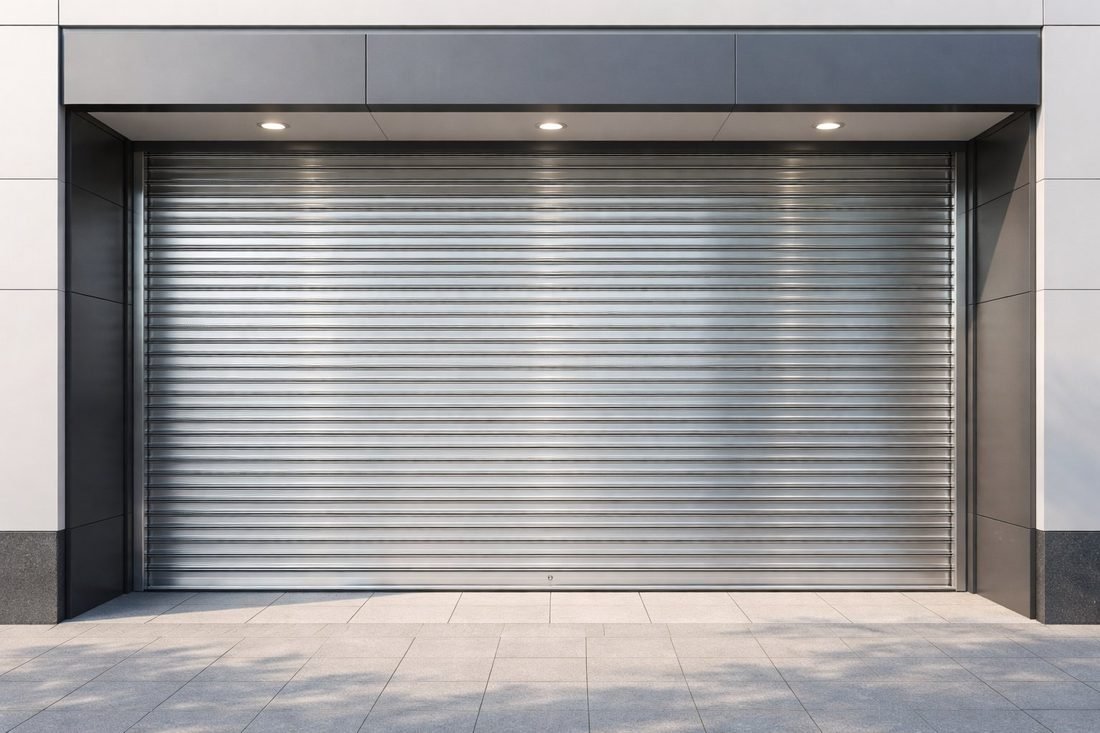 Persiana metálica enrollable cerrada en local comercial de Badalona