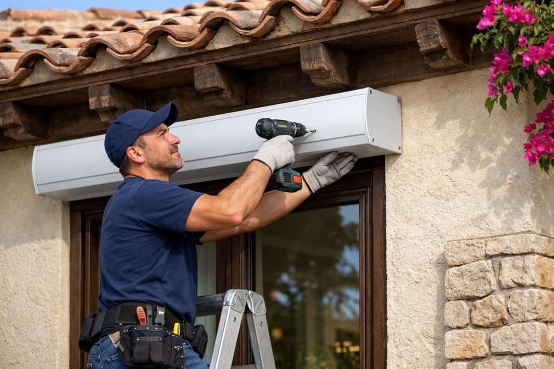 Instalador profesional montando una persiana nueva en una vivienda de Badalona
