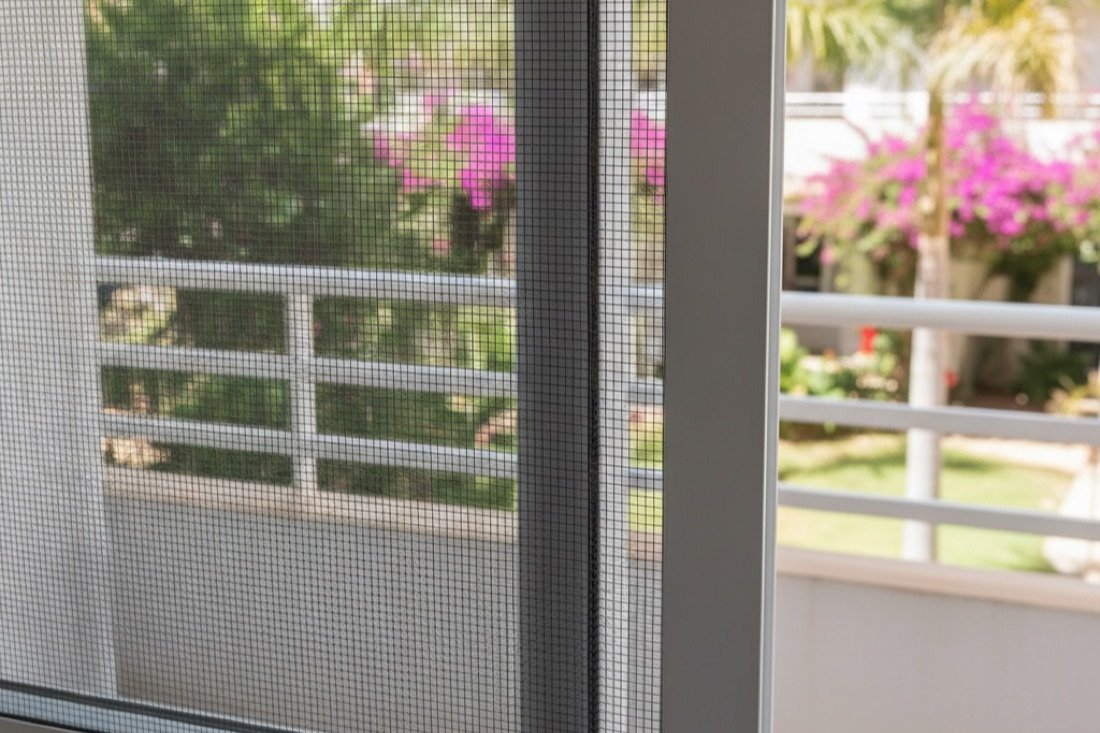Mosquitera corredera con malla de fibra de vidrio en una puerta de balcón en Badalona